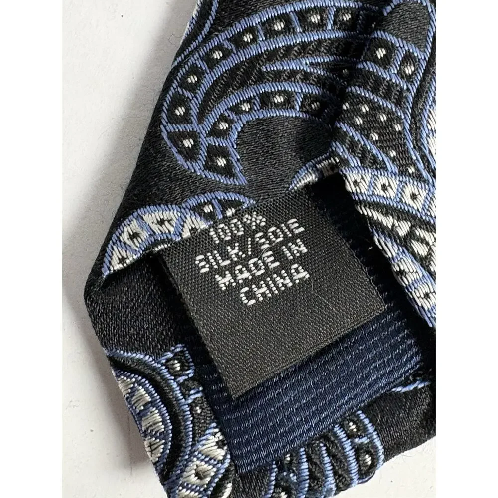 Michael Kors Mens 100% Silk Tie Black Blue Silver Paisley Designer Necktie